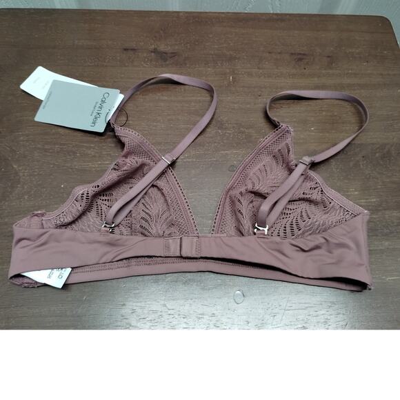 Calvin Klein NWT Size Small Pink Minimalist Micro Lace Unlined Triangle Bra - Picture 3 of 8